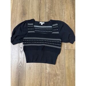 Eva Mendes Collection Knit Top Puff Sleeve Square Neck Blouse Black XS